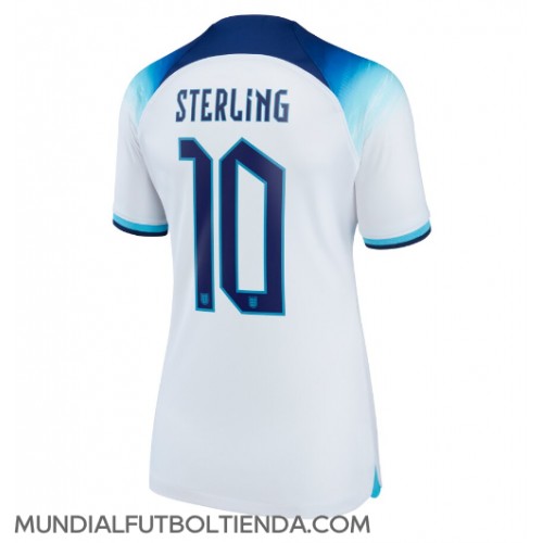 Camiseta Inglaterra Raheem Sterling #10 Primera Equipación Replica Mundial 2022 para mujer mangas cortas